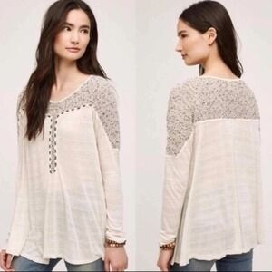 Meadow Rue Beaded Top Womens M Tan Anthropologie Boho Chic Embellished NEW